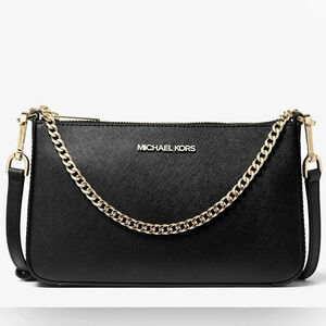Michael Kors Jet Set Crossbody Bag Medium Saffiano Leather Chain - Black